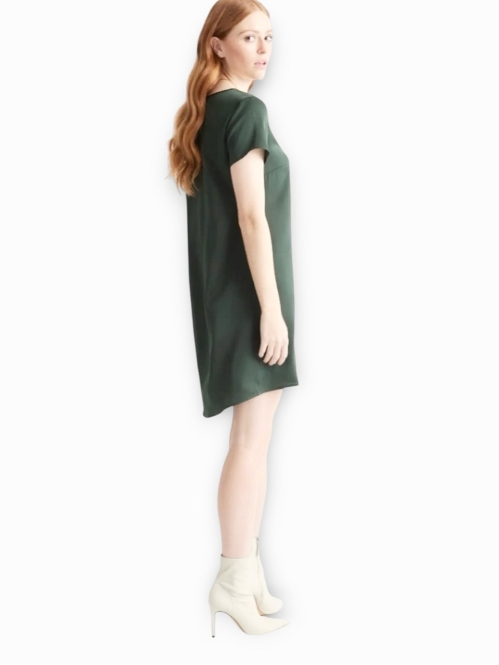 NWT Quince Washable Stretch Silk Tee Dress in Forest Green Size L - Picture 3 of 8